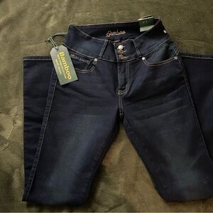 BAMBOO Women's Skinny Jeans in Dark Blue Denim